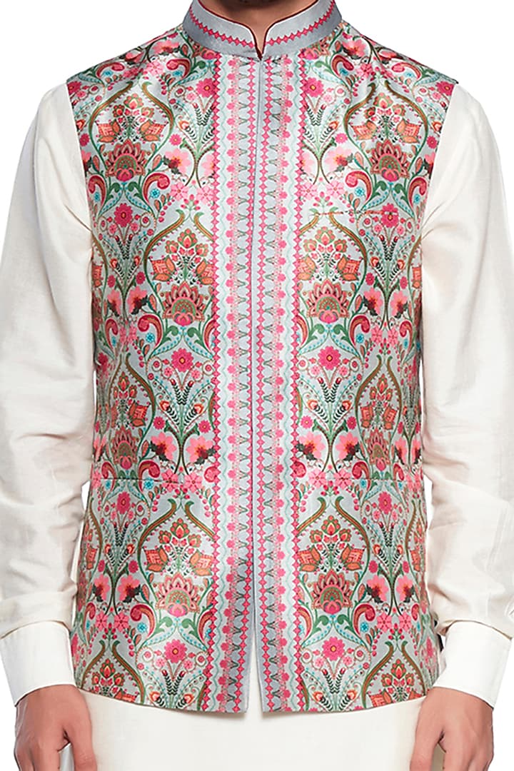 Grey Paisley Bundi Jacket by Siddhartha Bansal Men at Pernia's Pop Up Shop