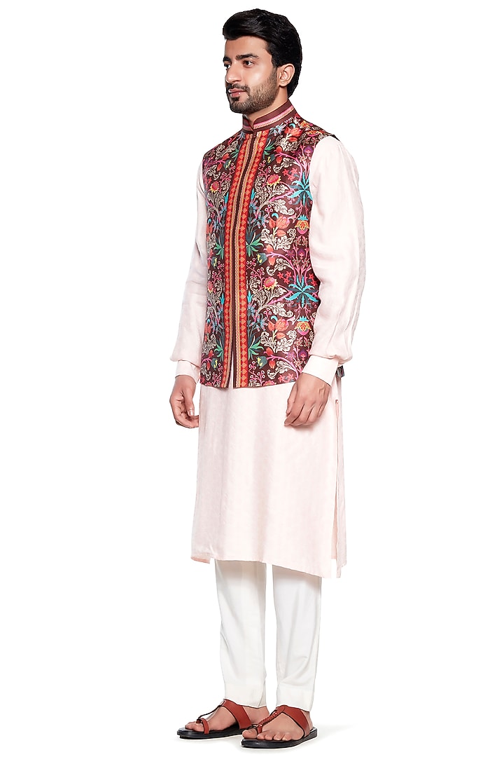 Brown Dupion Chintz Bundi Jacket by Siddhartha Bansal Men at Pernia's Pop Up Shop