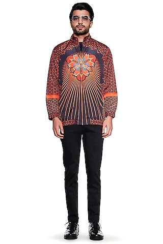 Orange & Blue Tetron Jacket by Siddhartha Bansal Men
