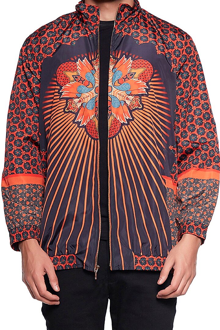 Orange & Blue Tetron Jacket by Siddhartha Bansal Men at Pernia's Pop Up Shop