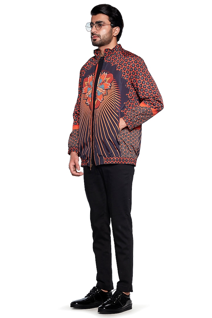 Orange & Blue Tetron Jacket by Siddhartha Bansal Men at Pernia's Pop Up Shop