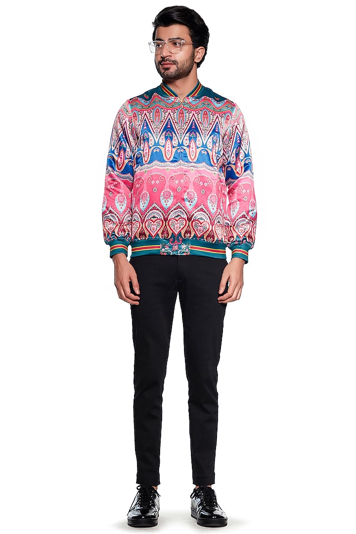 Maroon & Blue Paisley Bomber Jacket by Siddhartha Bansal Men at Pernia's Pop Up Shop