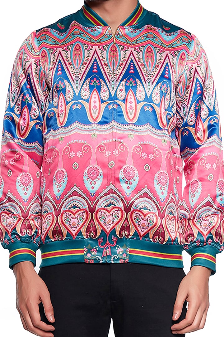 Maroon & Blue Paisley Bomber Jacket by Siddhartha Bansal Men at Pernia's Pop Up Shop