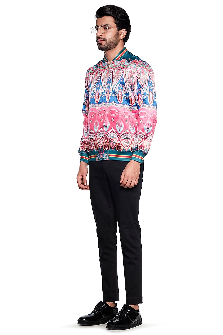 Maroon & Blue Paisley Bomber Jacket by Siddhartha Bansal Men at Pernia's Pop Up Shop