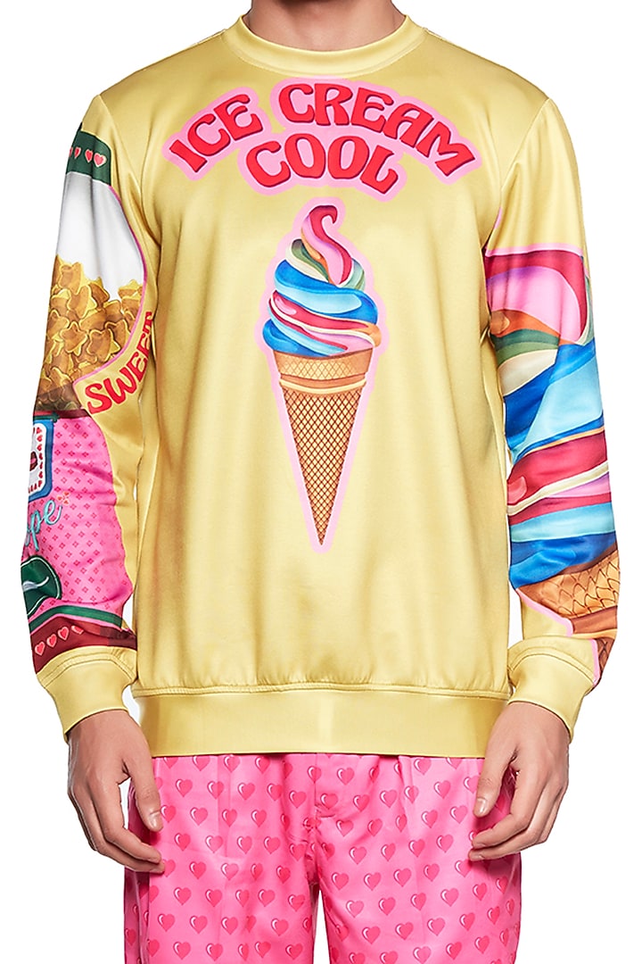 Yellow Ice-Cream Printed T-shirt by Siddhartha Bansal Men at Pernia's Pop Up Shop