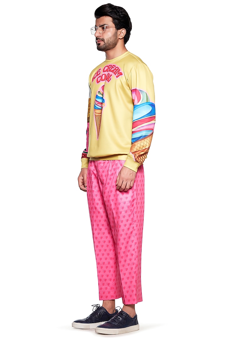 Pink Cotton Pant With Hearts by Siddhartha Bansal Men at Pernia's Pop Up Shop