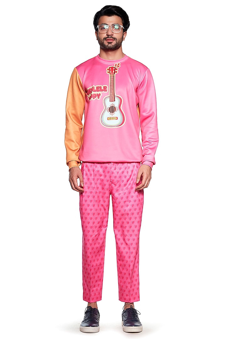 Pink Guitar Printed T-shirt by Siddhartha Bansal Men