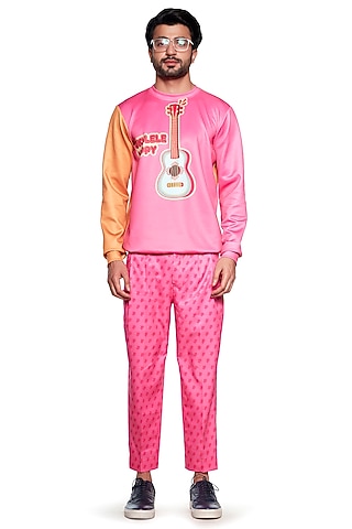 Pink Guitar Printed T-shirt by Siddhartha Bansal Men