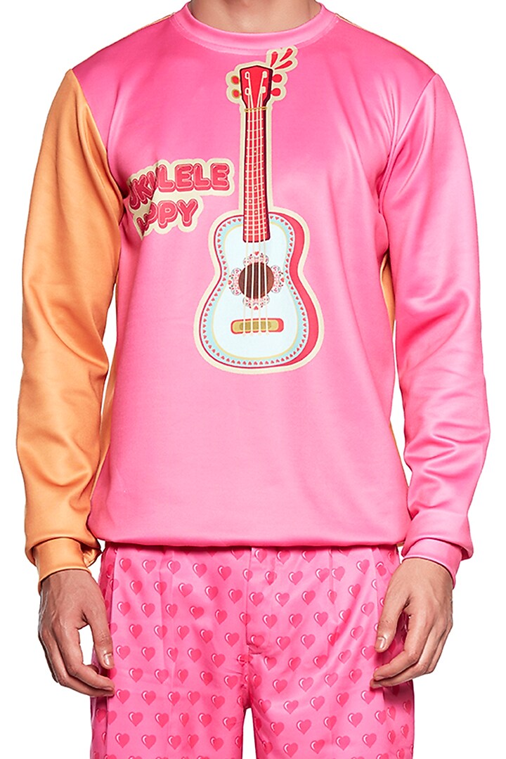 Pink Guitar Printed T-shirt by Siddhartha Bansal Men at Pernia's Pop Up Shop