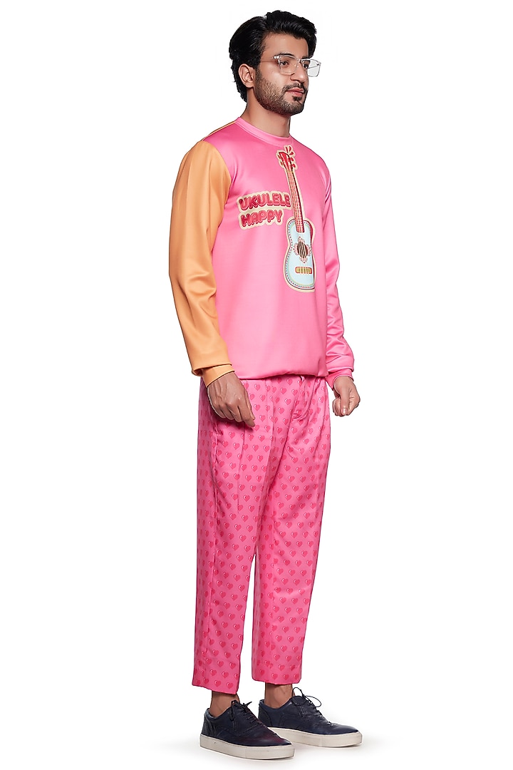 Pink Guitar Printed T-shirt by Siddhartha Bansal Men at Pernia's Pop Up Shop