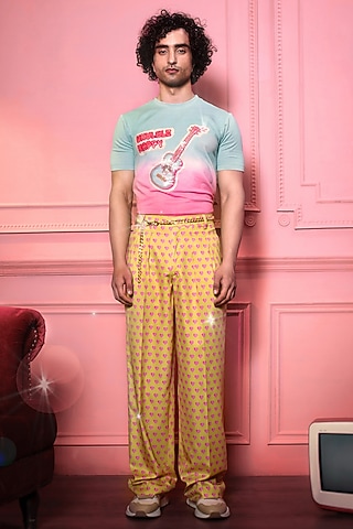 Blue & Pink Ombre T-shirt by Siddhartha Bansal Men