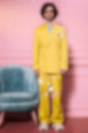 Yellow Cotton Jacket Set by Siddhartha Bansal Men