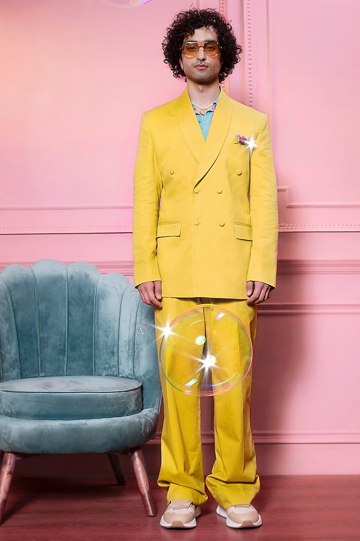 Yellow Cotton Jacket Set by Siddhartha Bansal Men at Pernia's Pop Up Shop