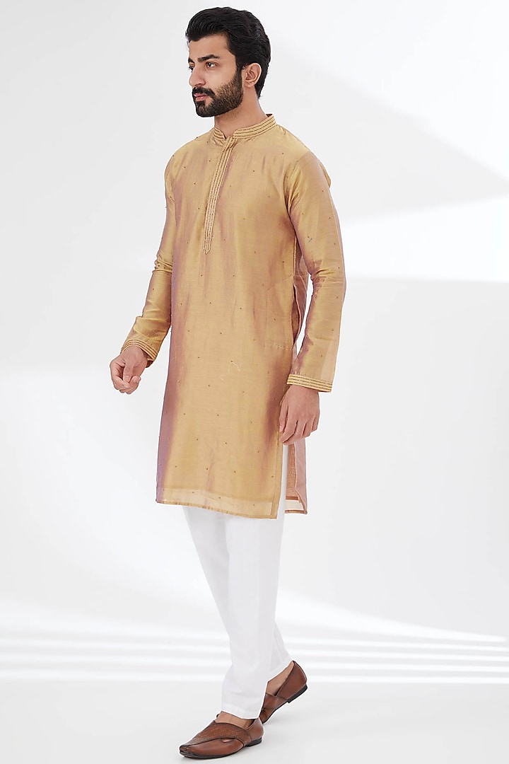 Beige Viscose embroidered Kurta by Siddhartha Bansal Men