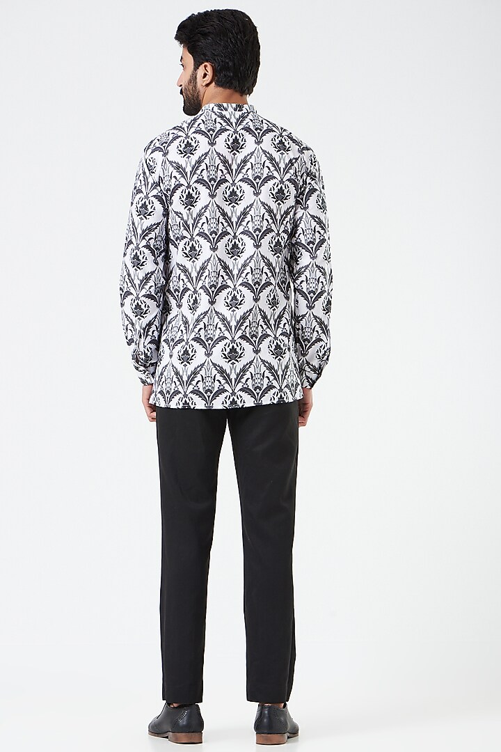 White & Grey Printed Party Wear Shirt by Siddhartha Bansal Men at Pernia's Pop Up Shop