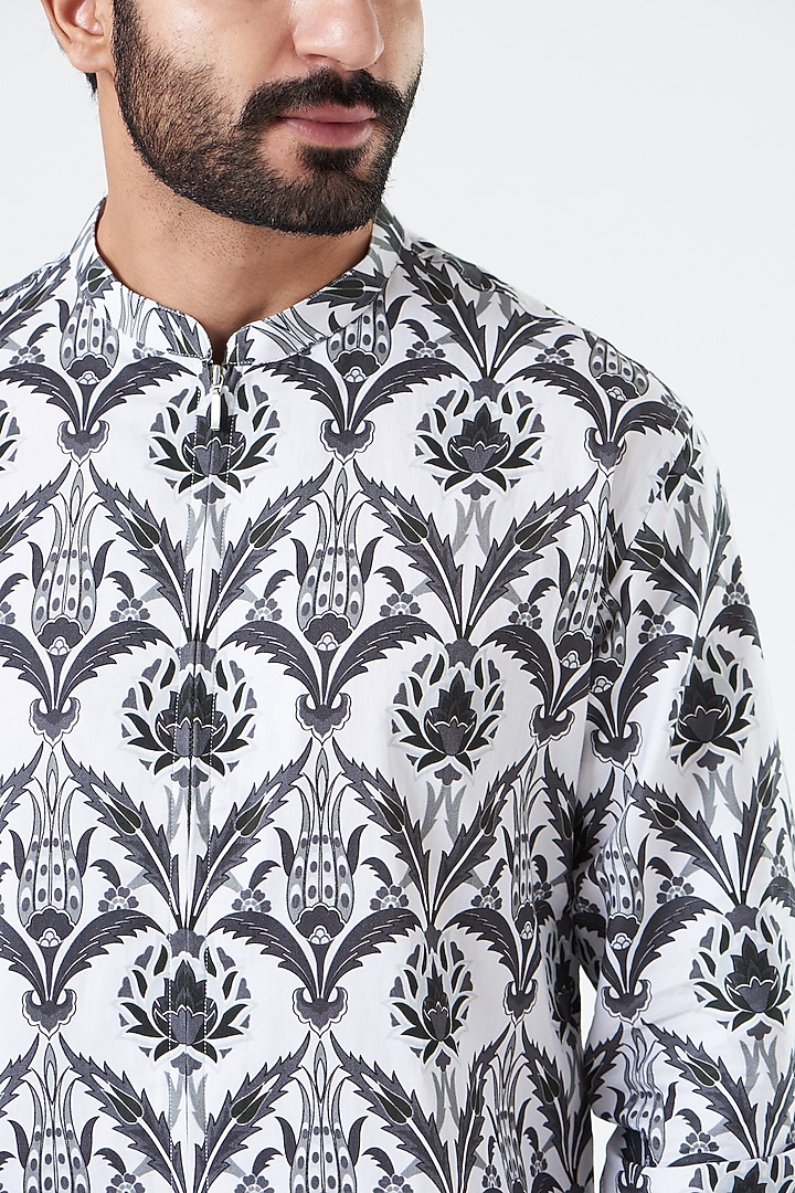 White & Grey Printed Party Wear Shirt by Siddhartha Bansal Men at Pernia's Pop Up Shop