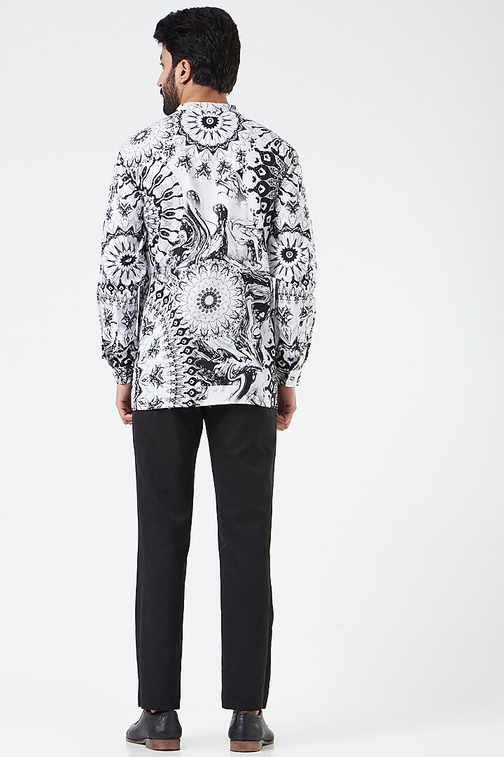 White & Grey Cotton Printed Party Wear Shirt by Siddhartha Bansal Men at Pernia's Pop Up Shop