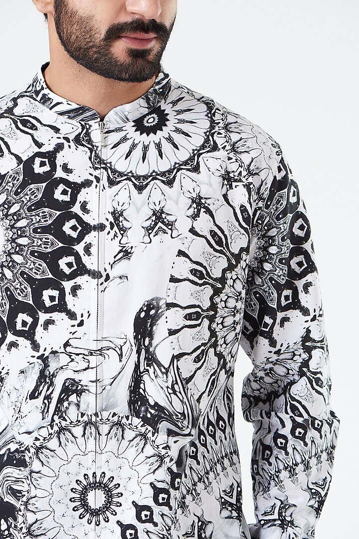White & Grey Cotton Printed Party Wear Shirt by Siddhartha Bansal Men at Pernia's Pop Up Shop