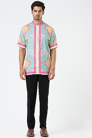 Mint Green & Pink Printed Shirt by Siddhartha Bansal Men