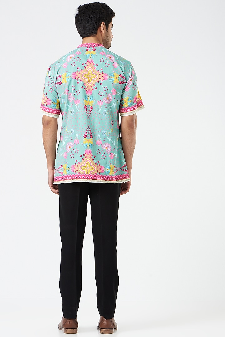Mint Green & Pink Printed Party Wear Shirt by Siddhartha Bansal Men at Pernia's Pop Up Shop