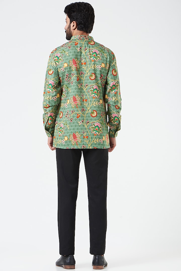 Green Floral Printed Party Wear Shirt by Siddhartha Bansal Men at Pernia's Pop Up Shop