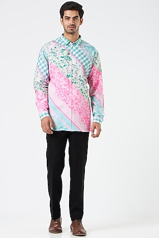 Fuchsia & Sky Blue Printed Shirt by Siddhartha Bansal Men