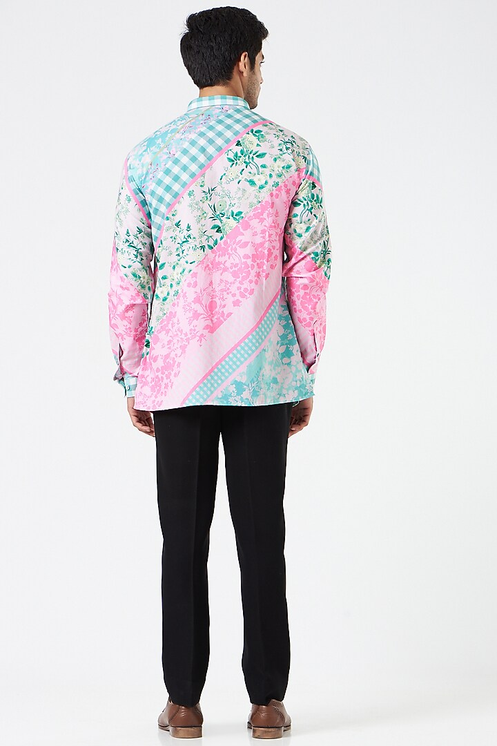 Fuchsia & Sky Blue Printed Party Wear Shirt by Siddhartha Bansal Men at Pernia's Pop Up Shop