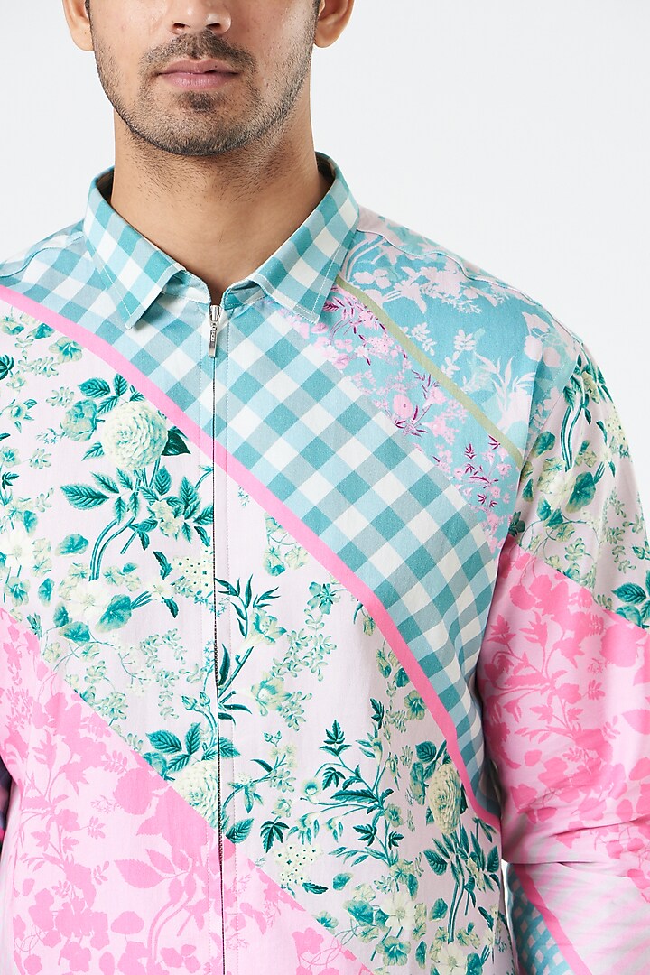 Fuchsia & Sky Blue Printed Party Wear Shirt by Siddhartha Bansal Men at Pernia's Pop Up Shop