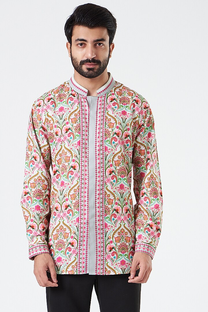 Multi-Colored Cotton Satin Paisley Printed Party Wear Shirt by Siddhartha Bansal Men at Pernia's Pop Up Shop
