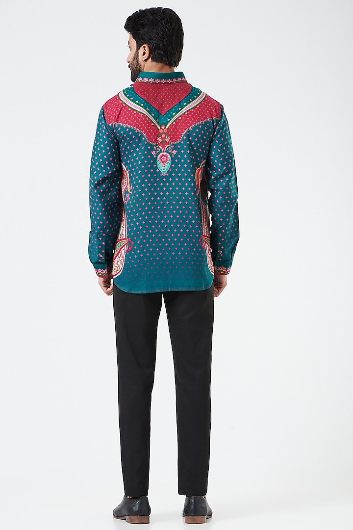 Blue & Maroon Cotton Satin Paisley Printed Party Wear Shirt by Siddhartha Bansal Men at Pernia's Pop Up Shop