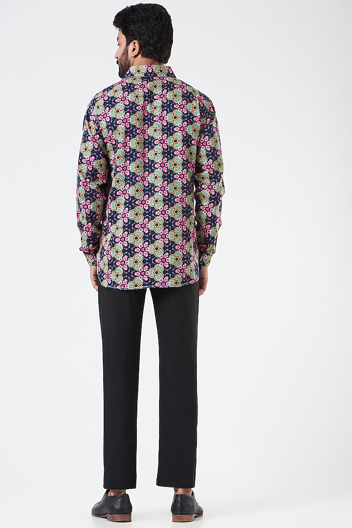 Multi-Colored Cotton Satin Kaleidoscope Printed Party Wear Shirt by Siddhartha Bansal Men at Pernia's Pop Up Shop