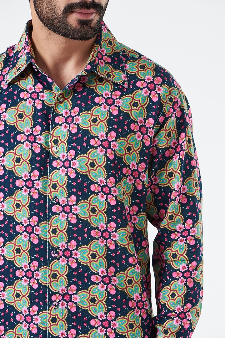Multi-Colored Cotton Satin Kaleidoscope Printed Party Wear Shirt by Siddhartha Bansal Men at Pernia's Pop Up Shop
