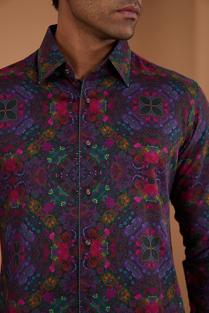 Multi-Colored Cotton Satin Digital Printed Party Wear Shirt by Siddhartha Bansal Men at Pernia's Pop Up Shop