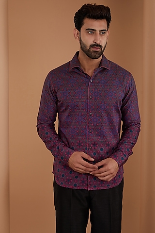 Multi-Colored Cotton Satin Digital Printed Shirt by Siddhartha Bansal Men
