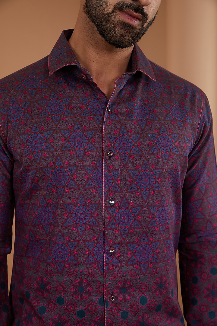 Multi-Colored Cotton Satin Digital Printed Party Wear Shirt by Siddhartha Bansal Men at Pernia's Pop Up Shop