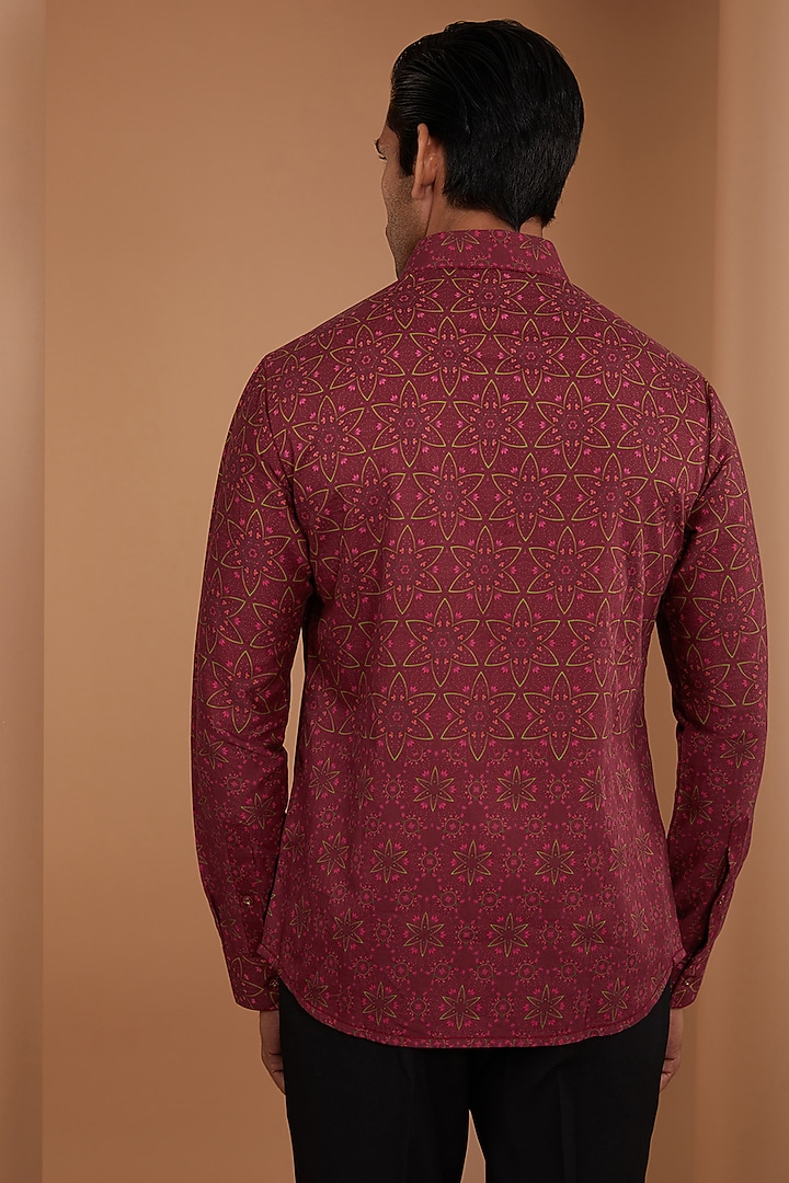 Maroon Cotton Satin Digital Printed Party Wear Shirt by Siddhartha Bansal Men at Pernia's Pop Up Shop