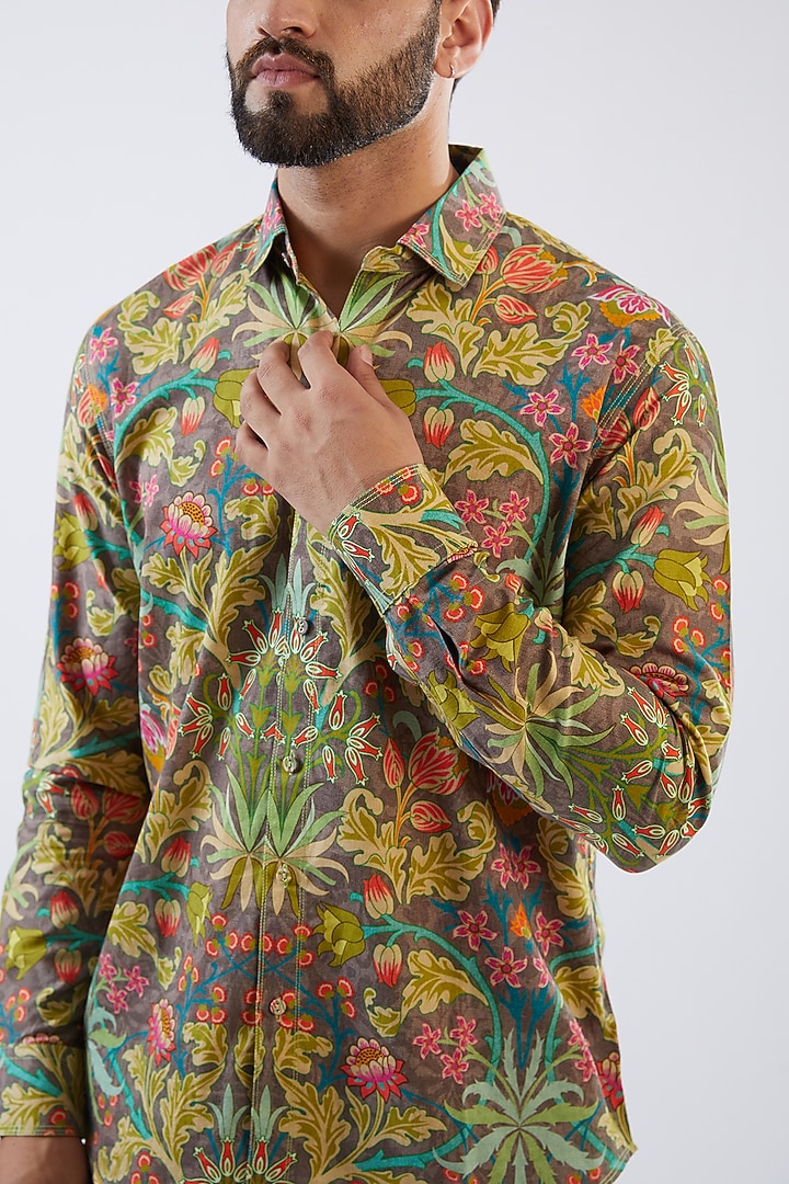 Multi-Colored Cotton Satin Digital Printed Party Wear Shirt by Siddhartha Bansal Men at Pernia's Pop Up Shop
