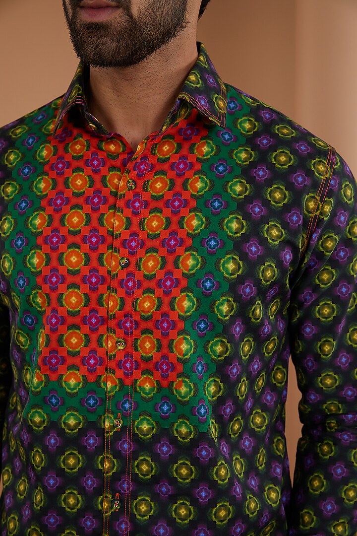 Multi-Colored Cotton Satin Digital Printed Party Wear Shirt by Siddhartha Bansal Men at Pernia's Pop Up Shop