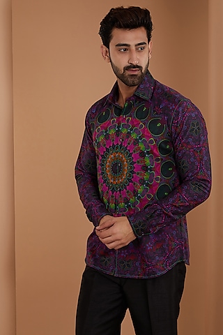 Multi-Colored Cotton Satin Digital Printed Shirt by Siddhartha Bansal Men