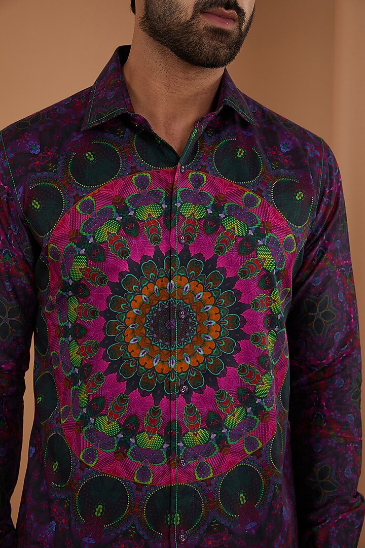 Multi-Colored Cotton Satin Digital Printed Party Wear Shirt by Siddhartha Bansal Men at Pernia's Pop Up Shop