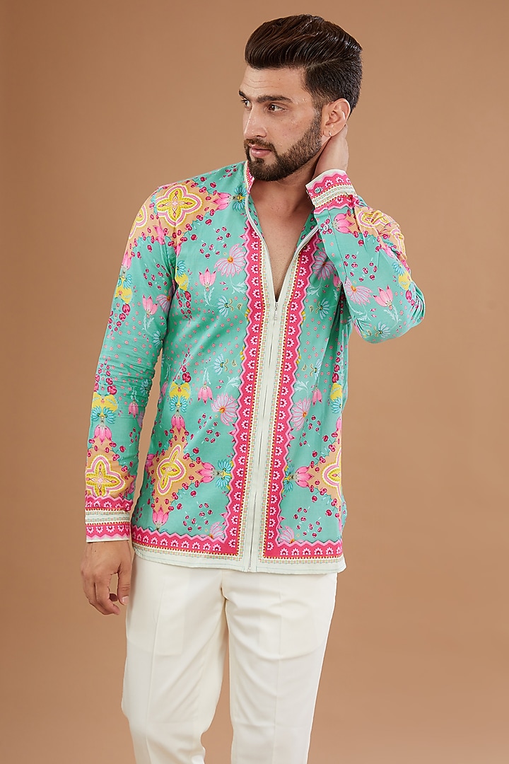 Multi-Colored Cotton Satin Digital Printed Party Wear Shirt by Siddhartha Bansal Men at Pernia's Pop Up Shop