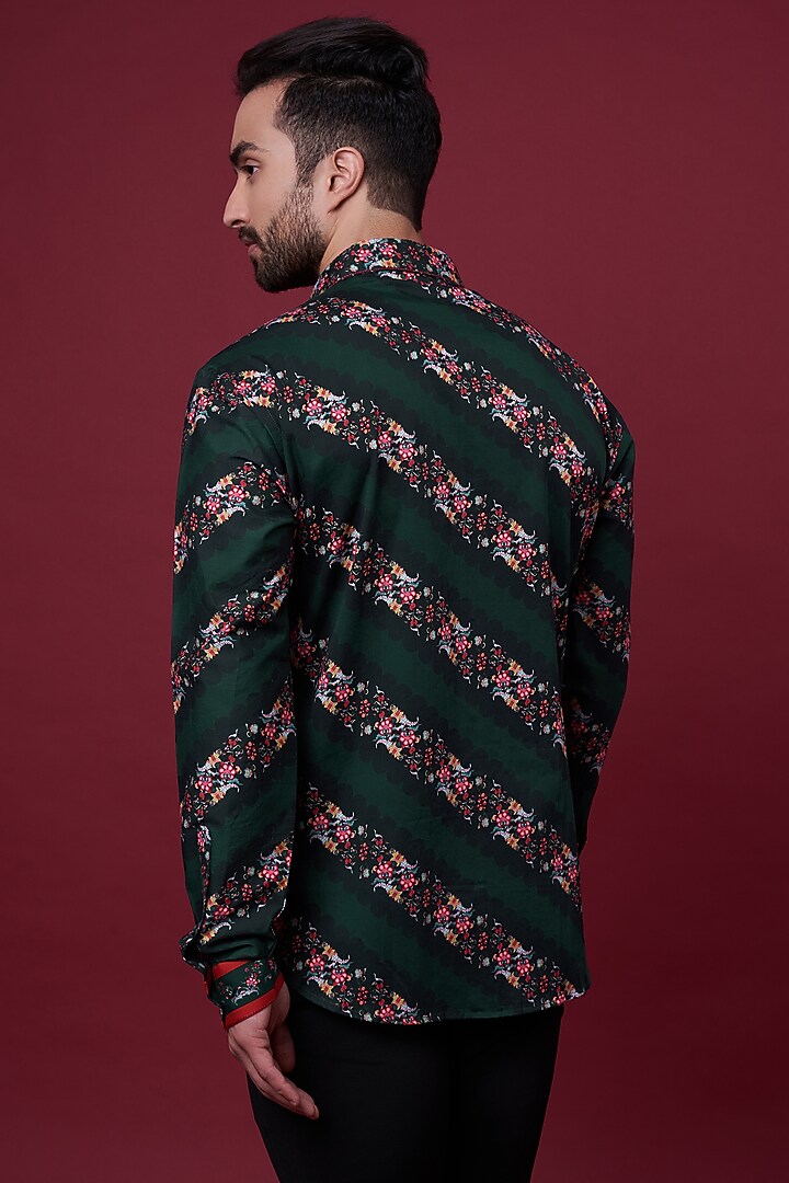 Emerald Green Cotton Satin Digital Printed Party Wear Shirt by Siddhartha Bansal Men at Pernia's Pop Up Shop