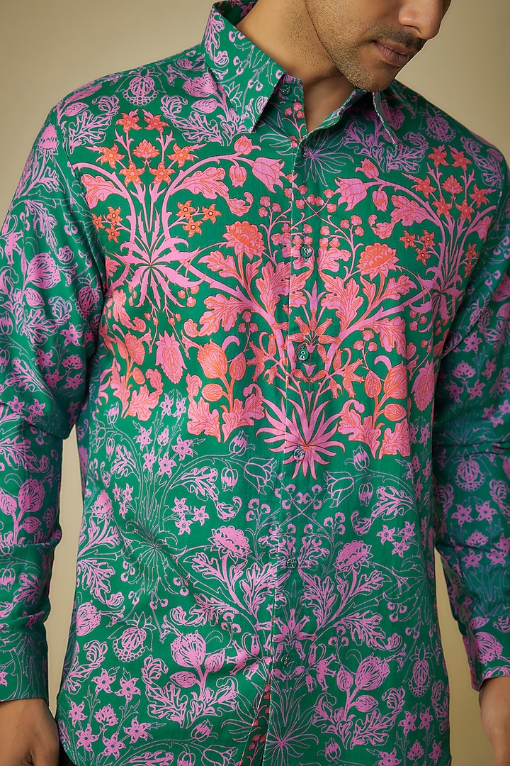 Dark Cyan Cotton Satin Digital Printed Shirt by Siddhartha Bansal Men at Pernia's Pop Up Shop