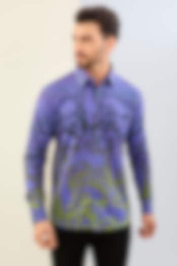 Purple Cotton Satin Digital Printed Shirt by Siddhartha Bansal Men at Pernia's Pop Up Shop