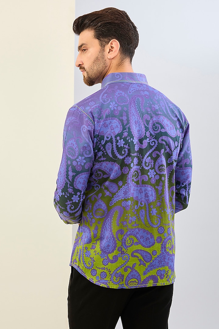 Purple Cotton Satin Digital Printed Party Wear Shirt by Siddhartha Bansal Men at Pernia's Pop Up Shop