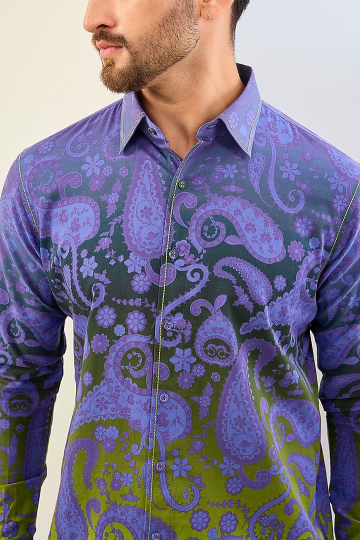 Purple Cotton Satin Digital Printed Party Wear Shirt by Siddhartha Bansal Men at Pernia's Pop Up Shop