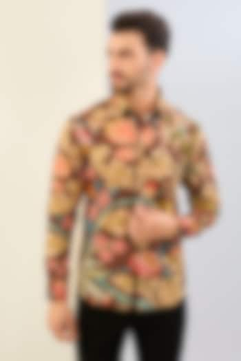 Brown Cotton Satin Digital Printed Shirt by Siddhartha Bansal Men at Pernia's Pop Up Shop