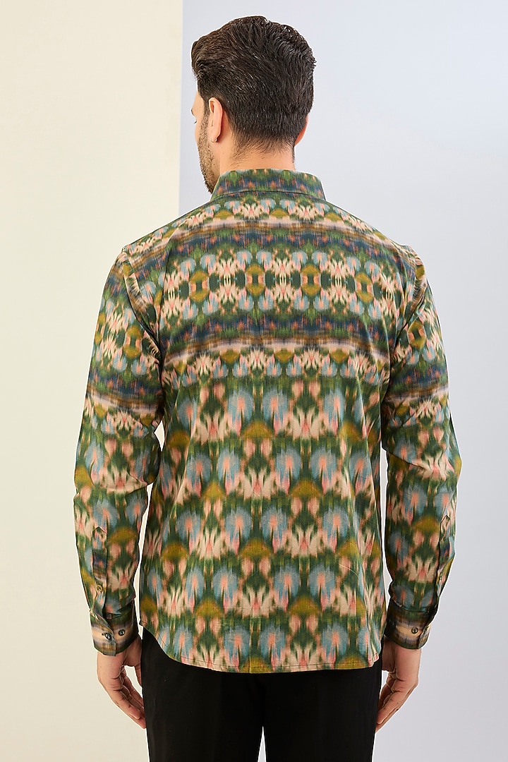 Green Cotton Satin Digital Printed Party Wear Shirt by Siddhartha Bansal Men at Pernia's Pop Up Shop
