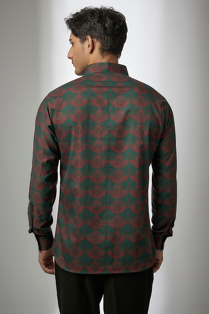 Green Cotton Satin Digital Printed Party Wear Shirt by Siddhartha Bansal Men at Pernia's Pop Up Shop