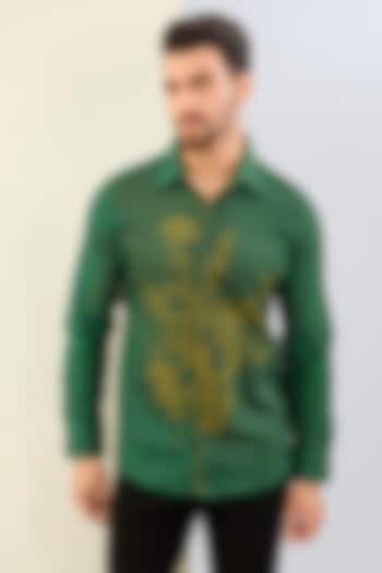 Green Cotton Satin Digital Printed Shirt by Siddhartha Bansal Men at Pernia's Pop Up Shop